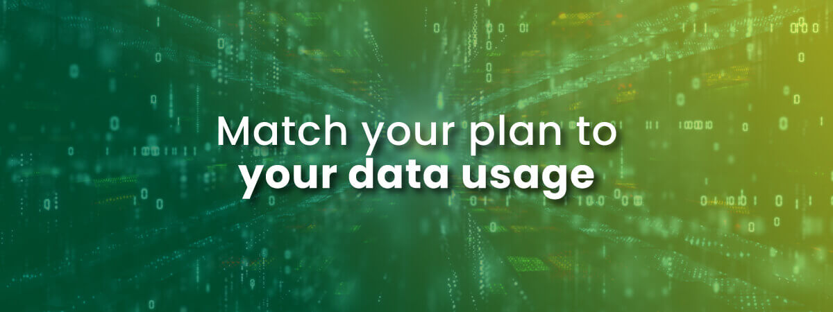 lower your data usage or match your plan to your data usage with image of computer code flying through the air