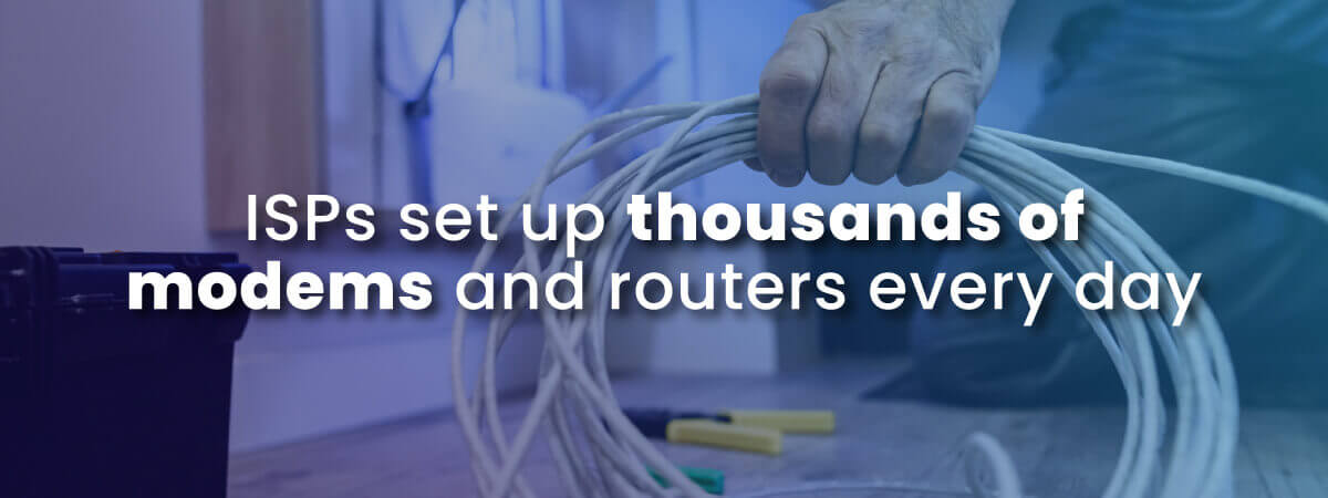 ISPS want your router and modem to be compatible for easy Wi-Fi setup like this technician hand shown holding cable