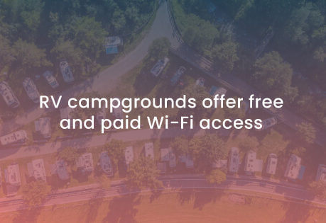 aerial shot of campground overlaid with reminder that campgrounds offer free wi-fi