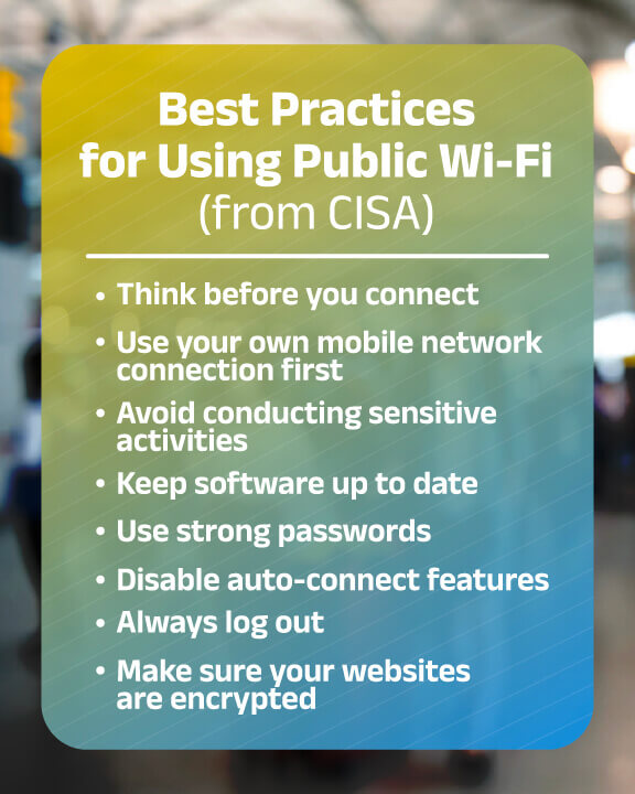 una lista de consejos de seguridad para el uso de la wi-fi pública