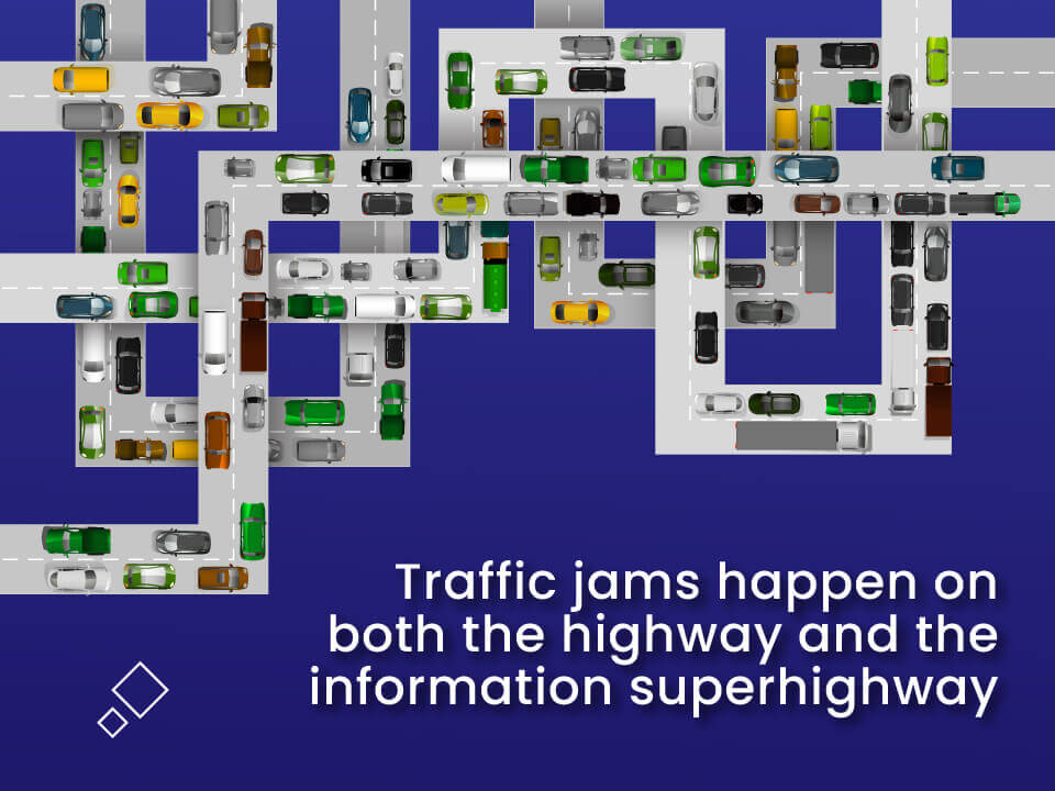 Netwrok congestion depicted in a geometric surreal traffic jam of cars