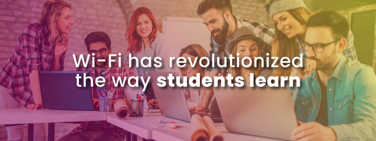 Wi-Fi has revolutionized education with photo of college students in active learning 