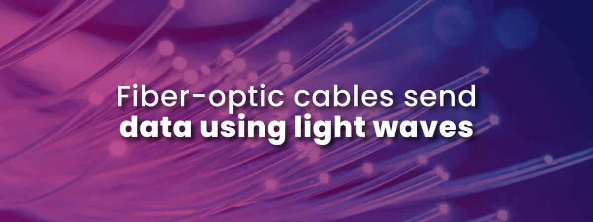 fiber-optic cable use light waves with image of beads of light moving along