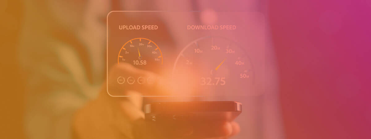 run an internet speed test with images of speedometers