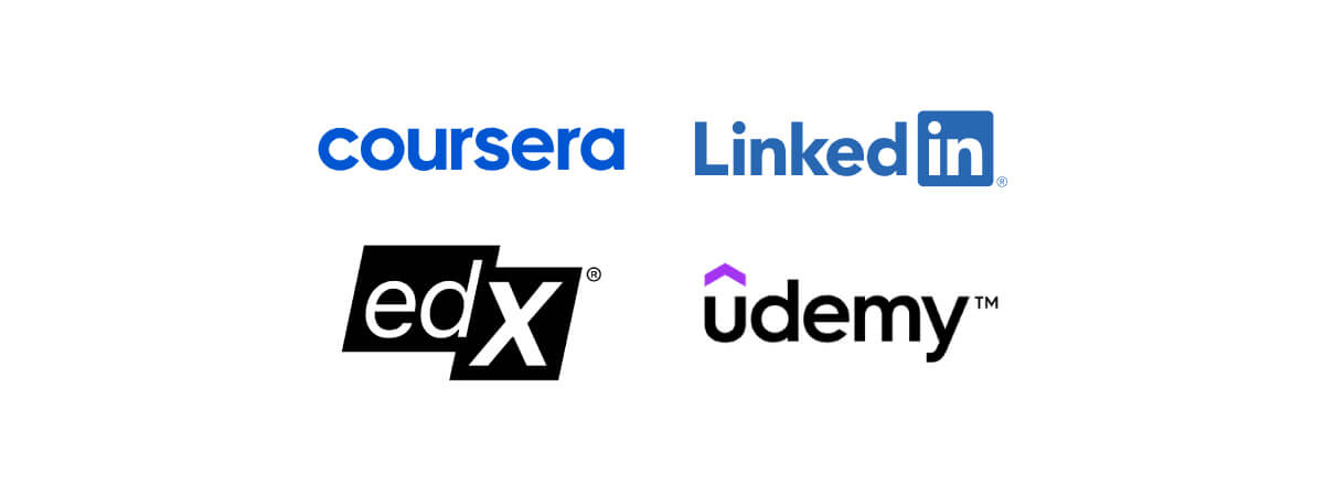 Coursera LinkedIn edX and Udemy logos to show most popular onliine learning platforms
