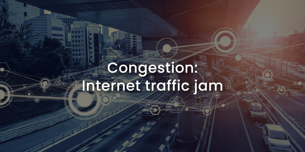 network congestion can slow down your internet speed with image of digital data points superimposed on cars on a highway