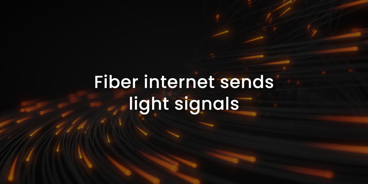 Fiber internet sends light signal with image of lights in fiber-optic lines
