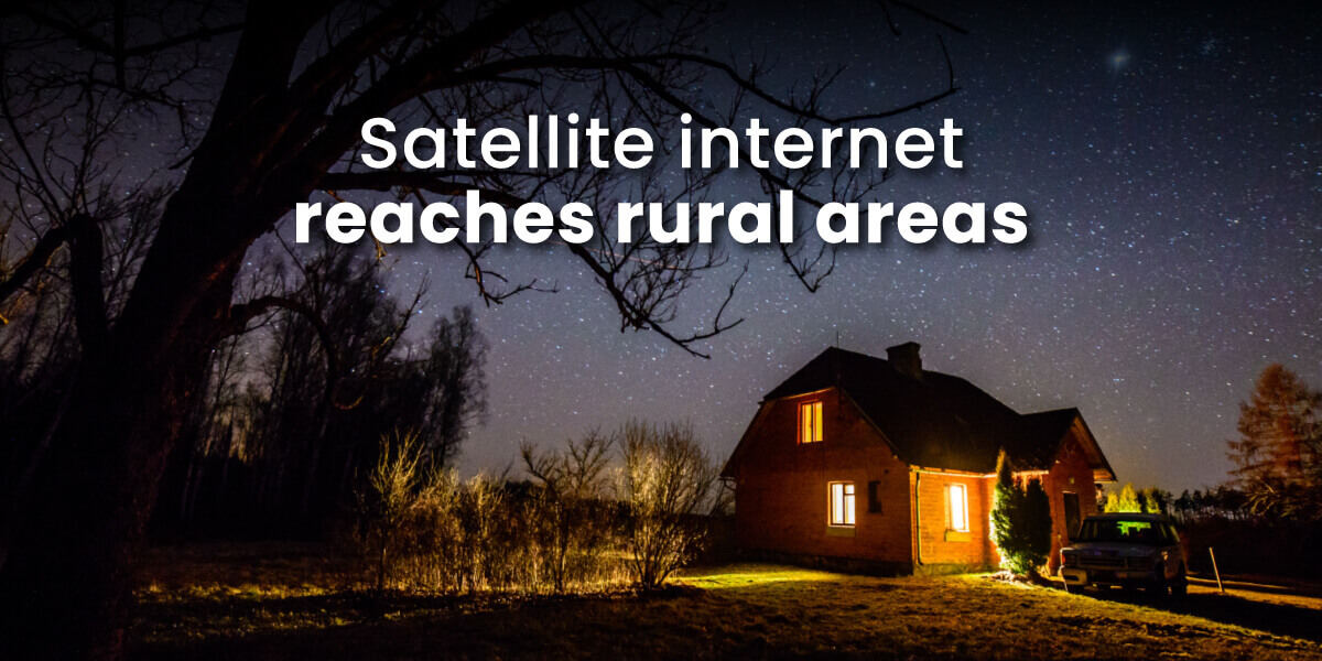 satellite internet in a rural area with image of rural house at night