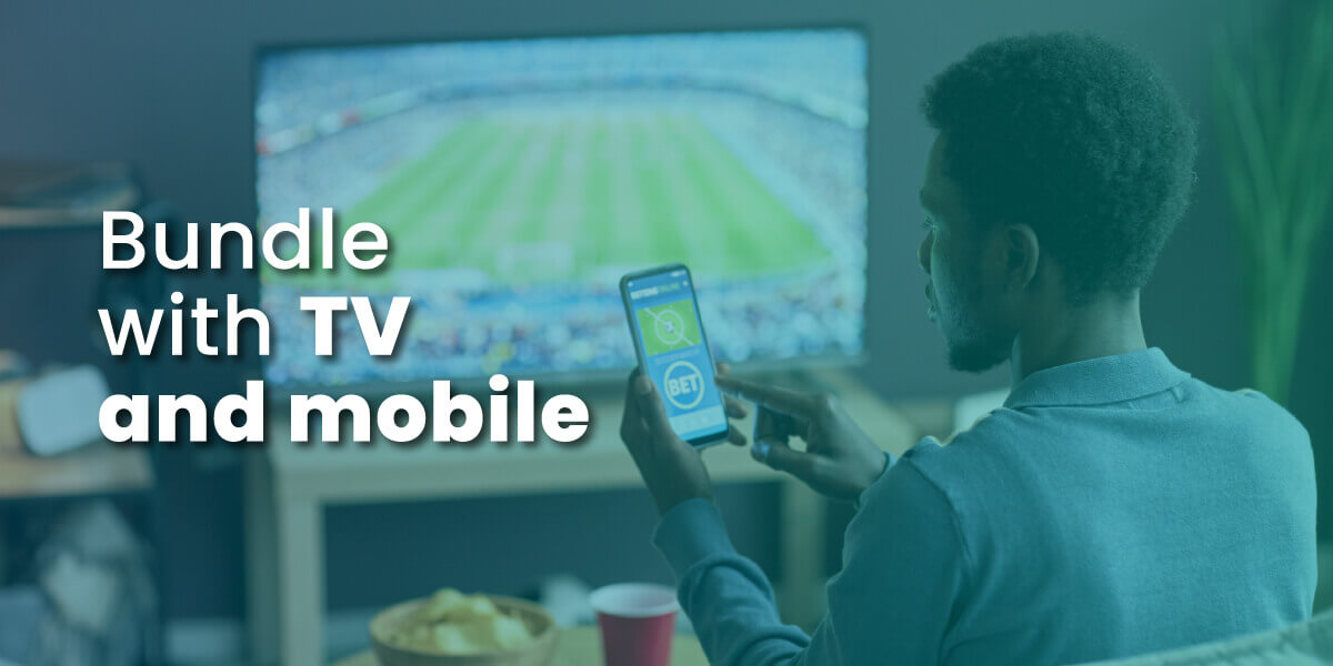 Bundle with TV and mobile with image of man watching TV with cell phone in hand