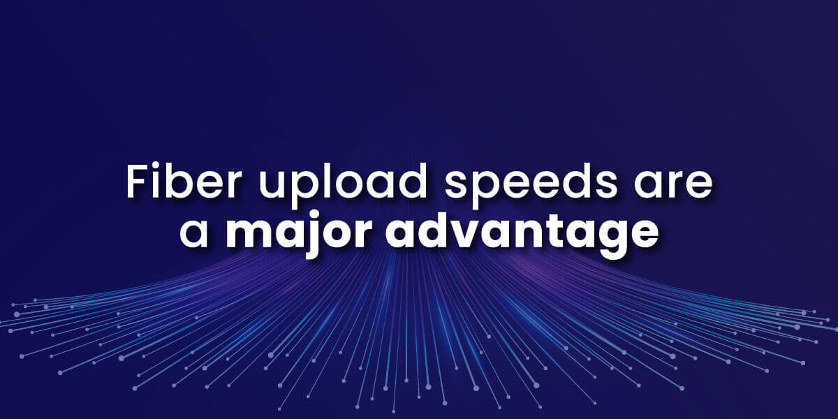 Fiber upload speeds are a major advantage with image of speeding fiber-optic lights