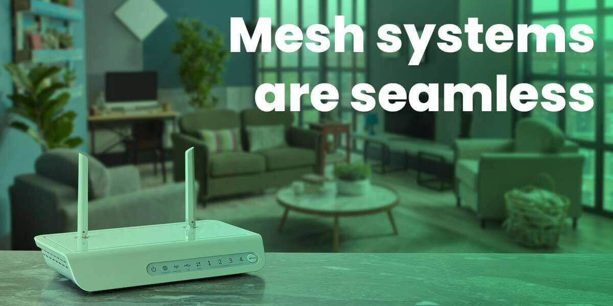 Mesh Wi-Fi router sitting on counter to create home Wi-Fi network