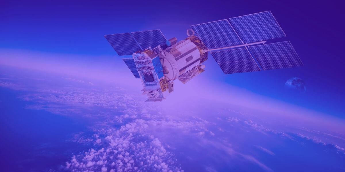 Satellite floats in purple sky showing distance that causes latency