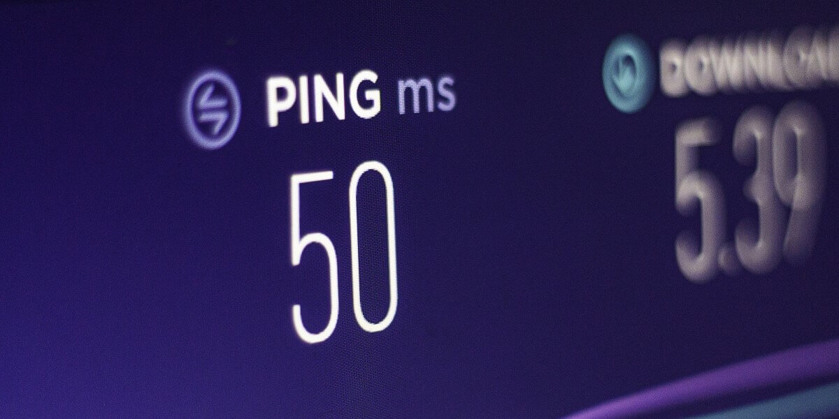 Internet speed test showing ping results for latency test