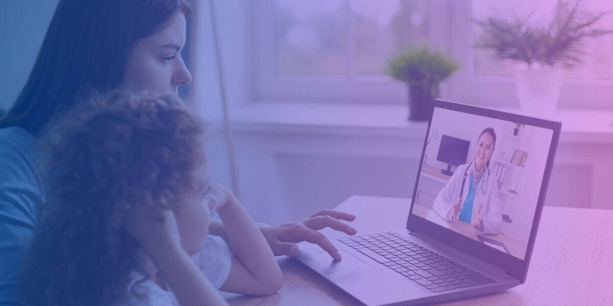 mother and child visit doctor through telemedicine on internet