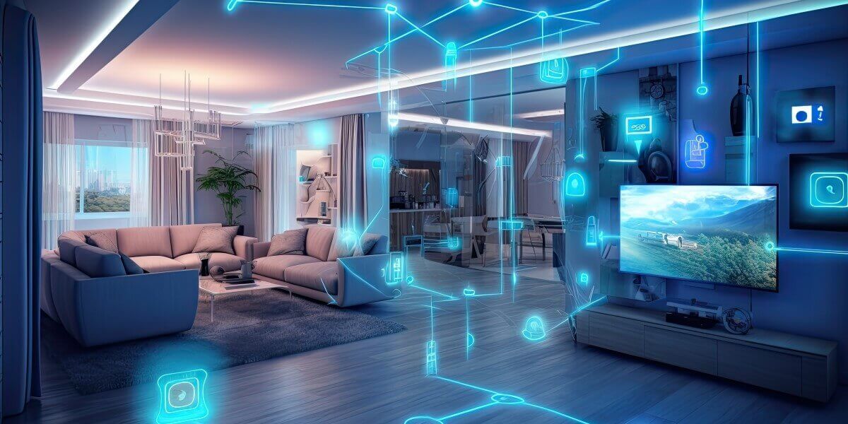 smart homes with glowing digital home network