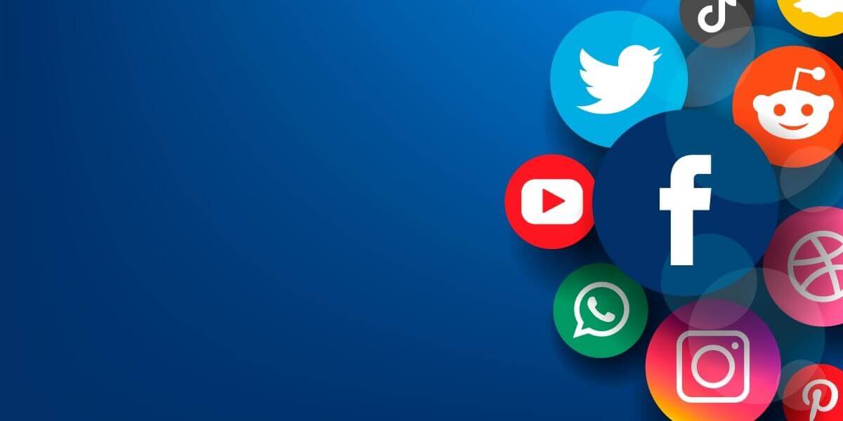social media symbols including Facebook, Pinterest, Instagram, TikTok, Pinterest