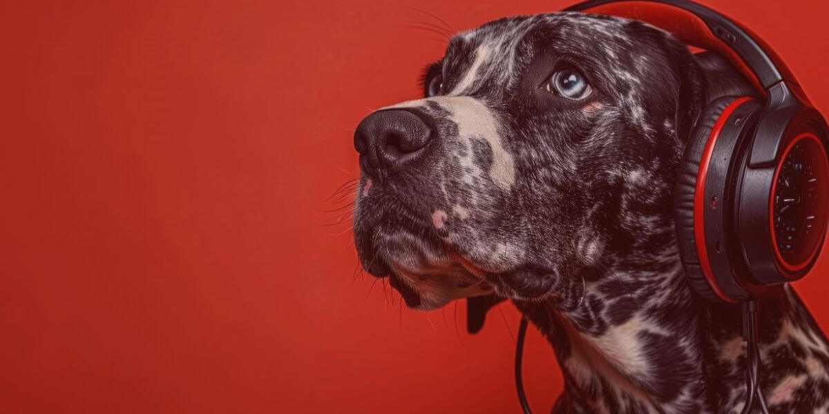 dog listening to headphones