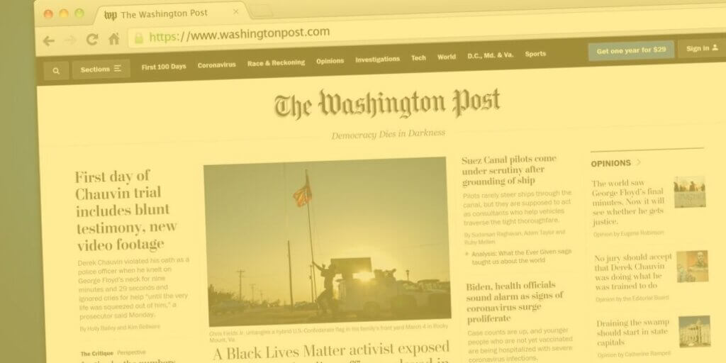 Image of the Washington Post digital newspaper on a laptop