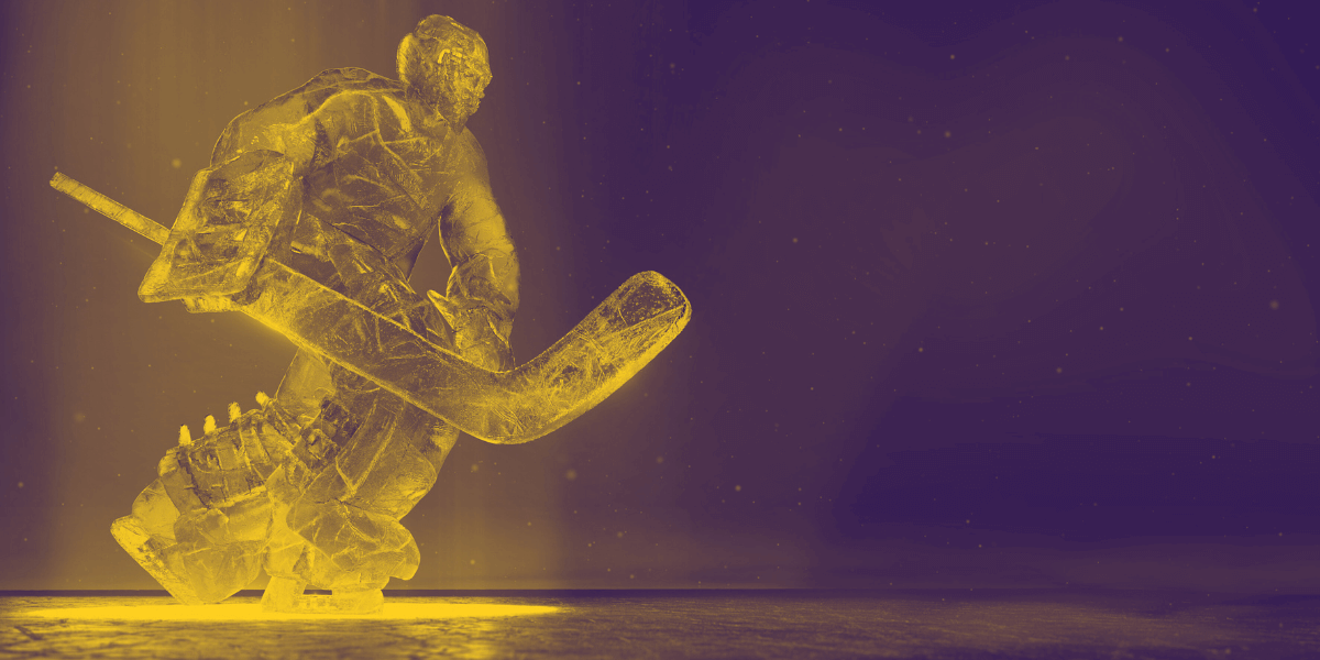 Escultura de jugador de hockey en hielo