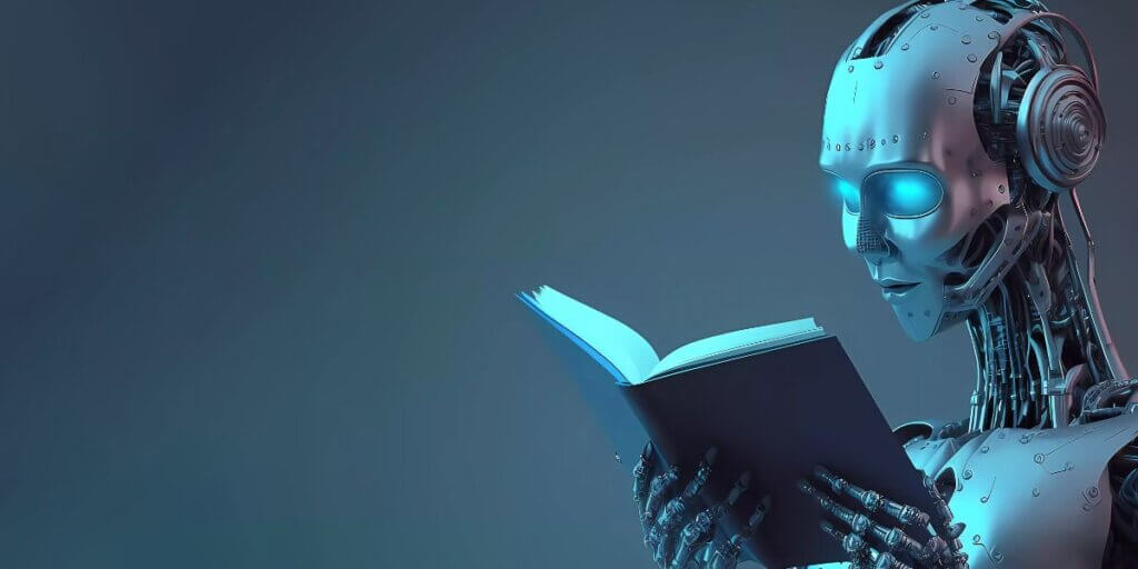 Cyborg reading book