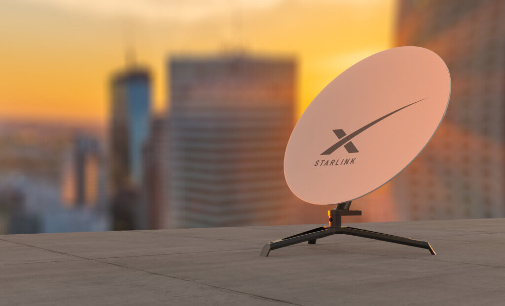 standard starlink dish on top of a building