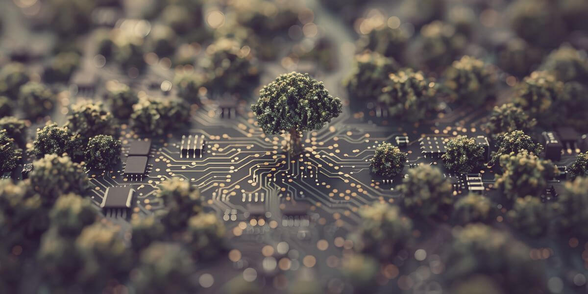 tree growing out of a microchip