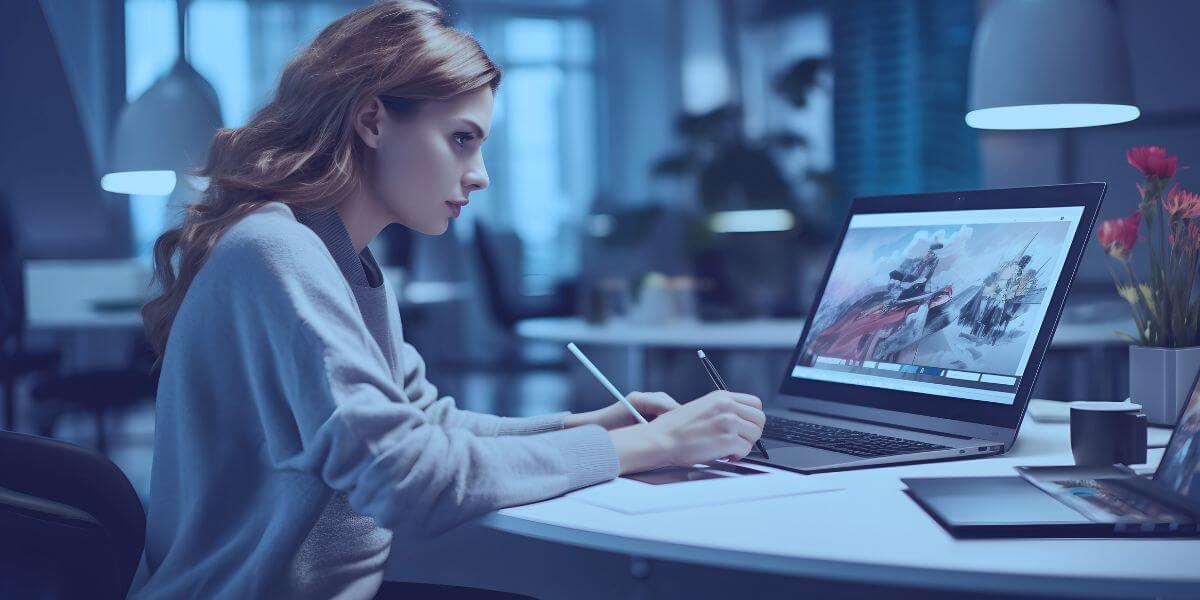 Woman using her laptop for graphic design