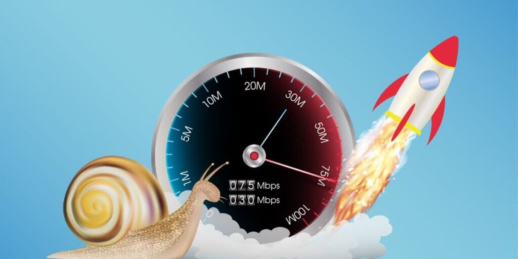 Rocket represents speed and snail represents slow internet