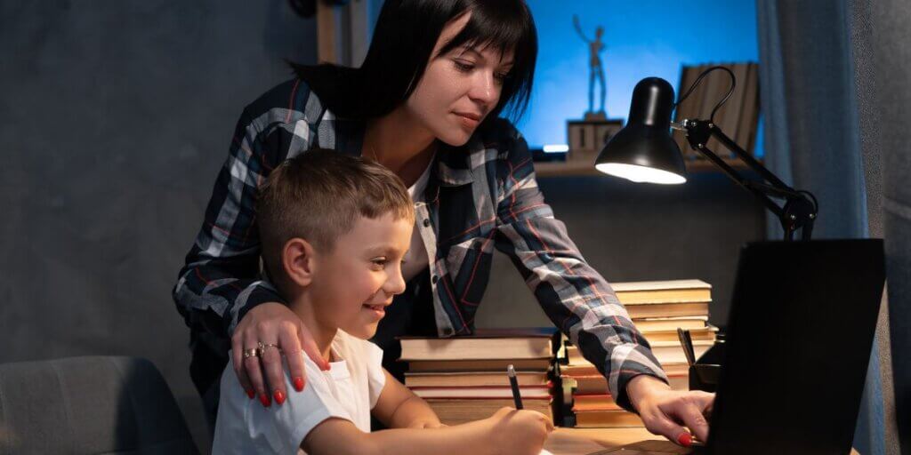 Mom guides son on internet usage