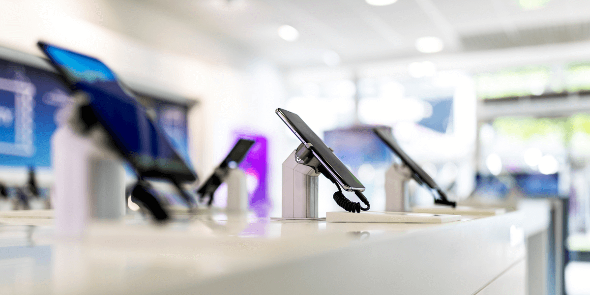 Cell phones being modeled in a store to be sold