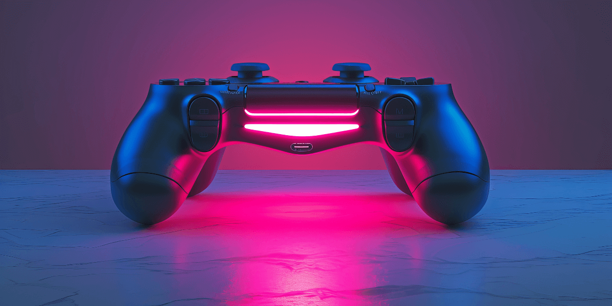 gaming controler lit up with pink light