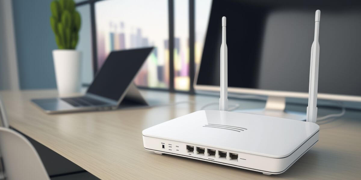 router and laptop on desk