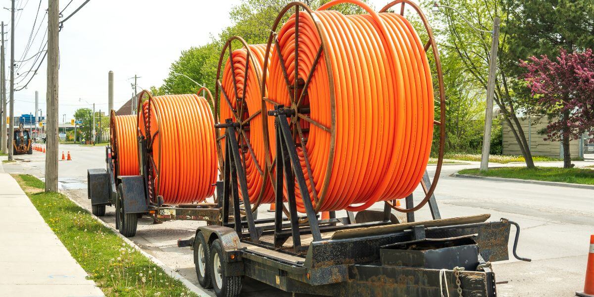 spools of fiber wire on street