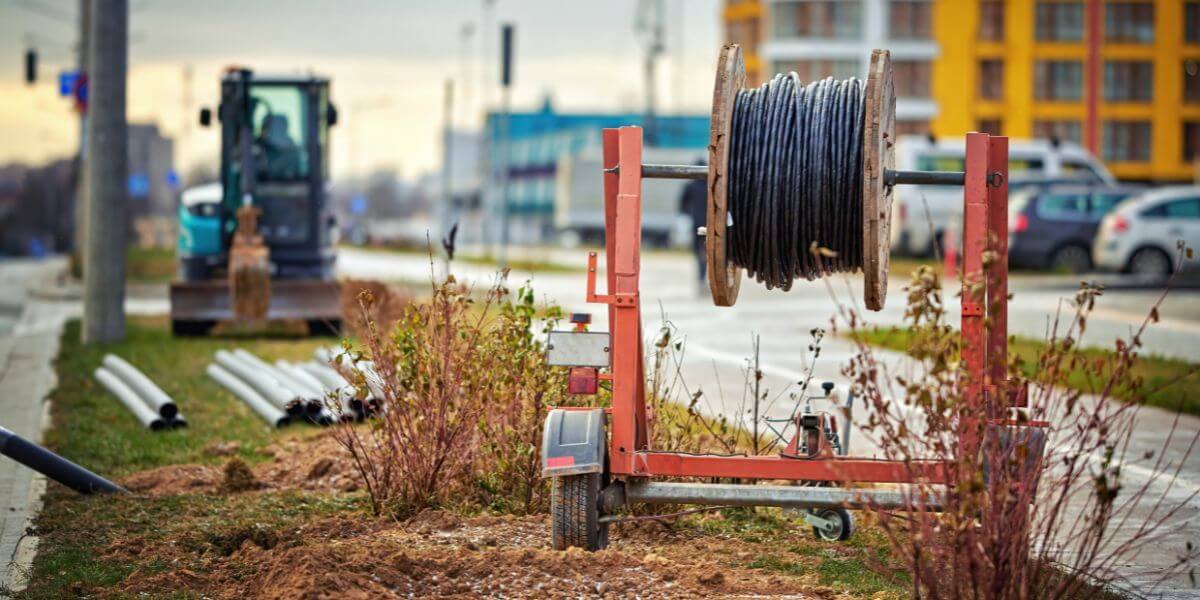 spool of fiber wire at construction site