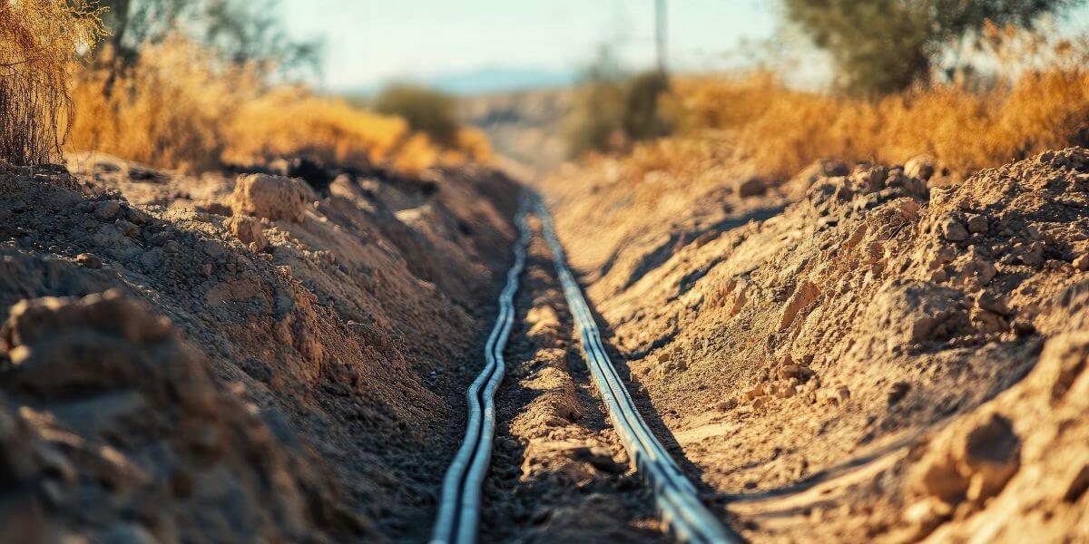 fiber wires running through dirt trench