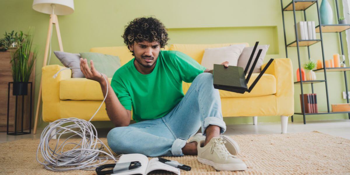 Backup router confused person with modem