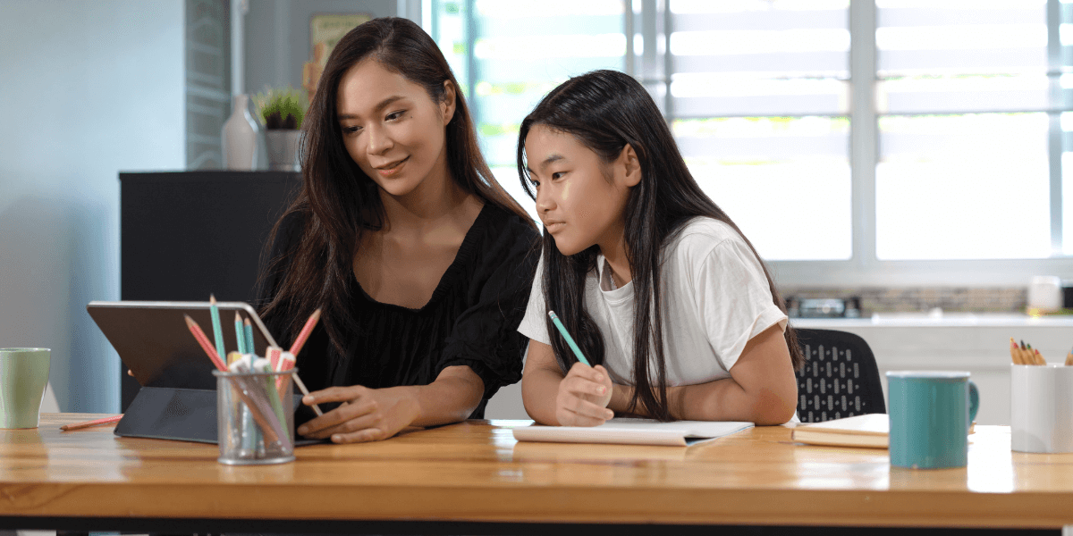 mother and daughter doing homeschool