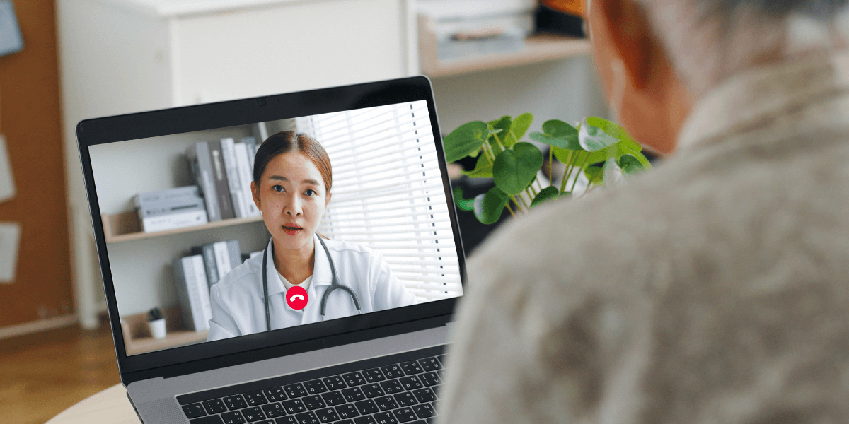 man using internet for telemedicine video call