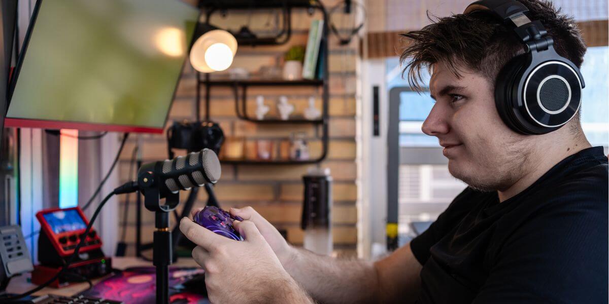 man streaming live video game