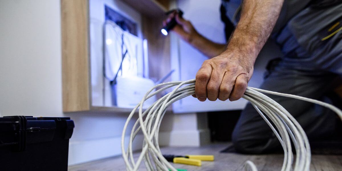 man installing internet cables