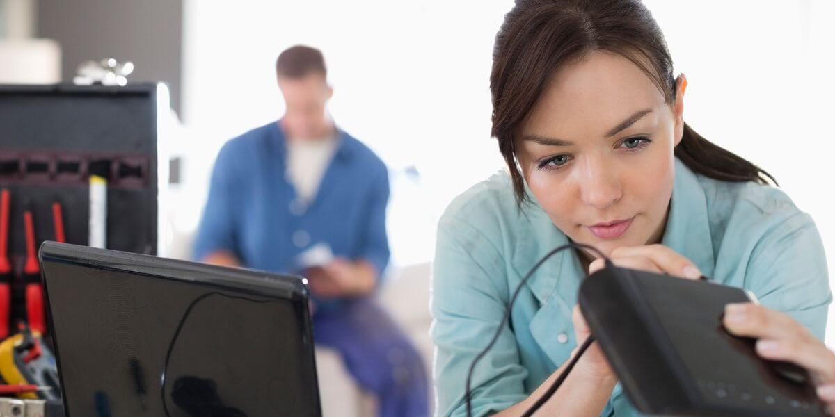woman installing internet