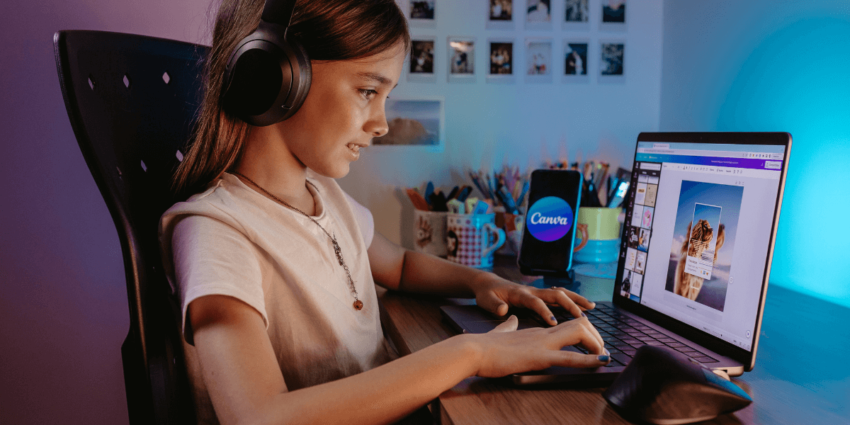 small girl using laptop