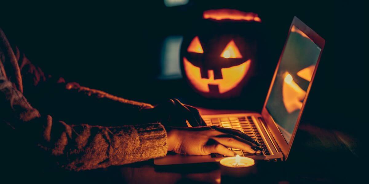 laptop with halloween decorations