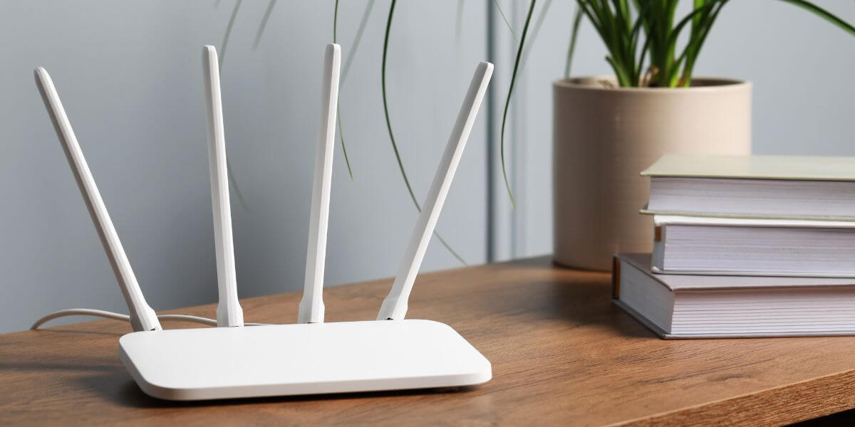 white router on desk