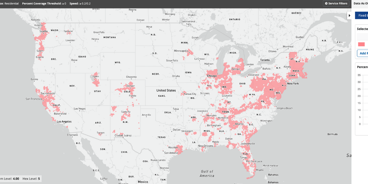 Xfinity FCC availability map
