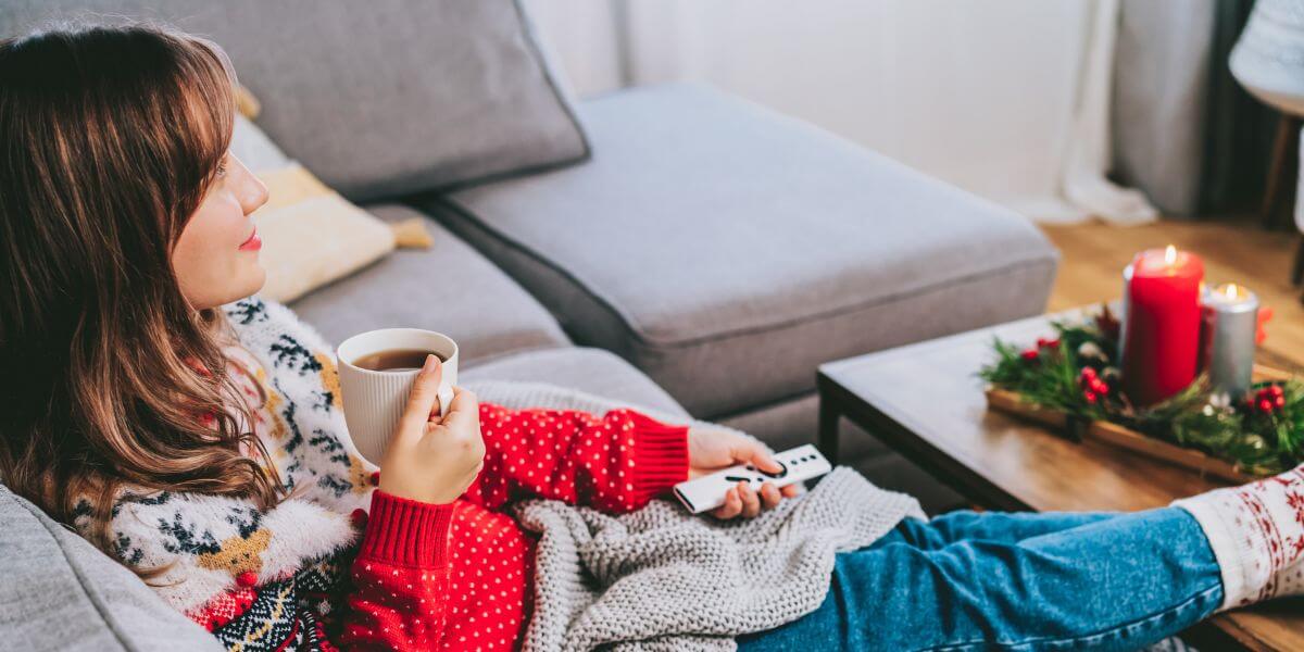 woman watching tv at holidays