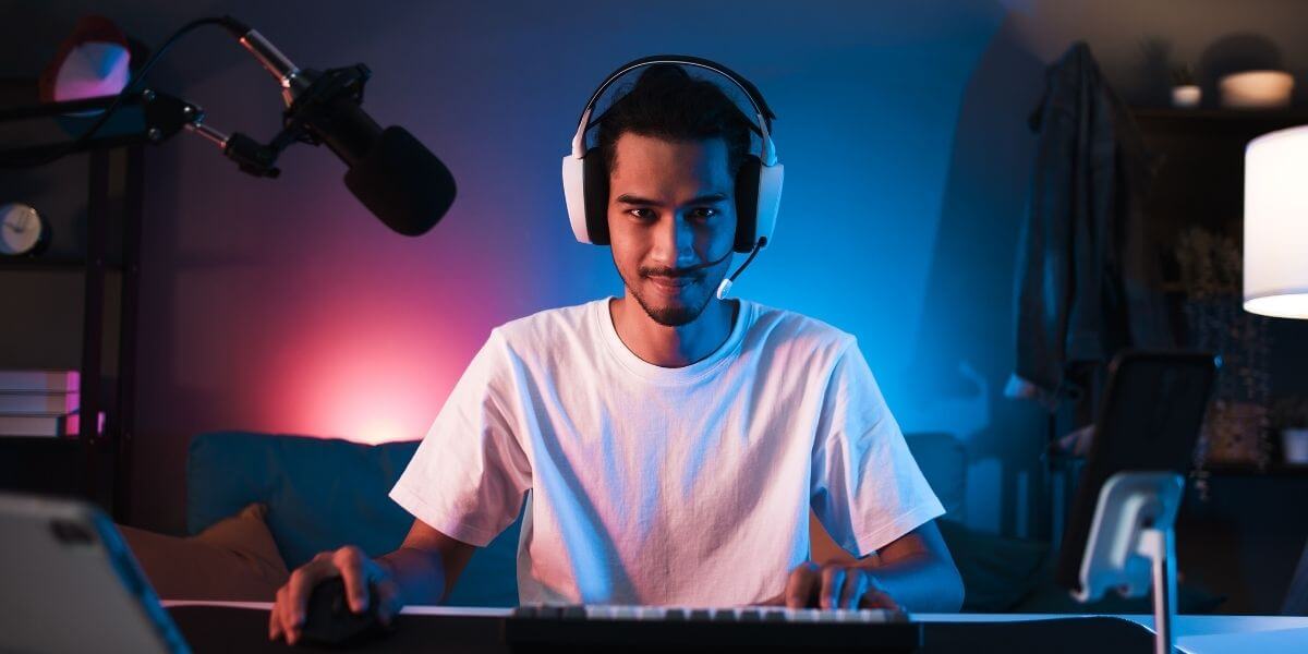 man streaming video game