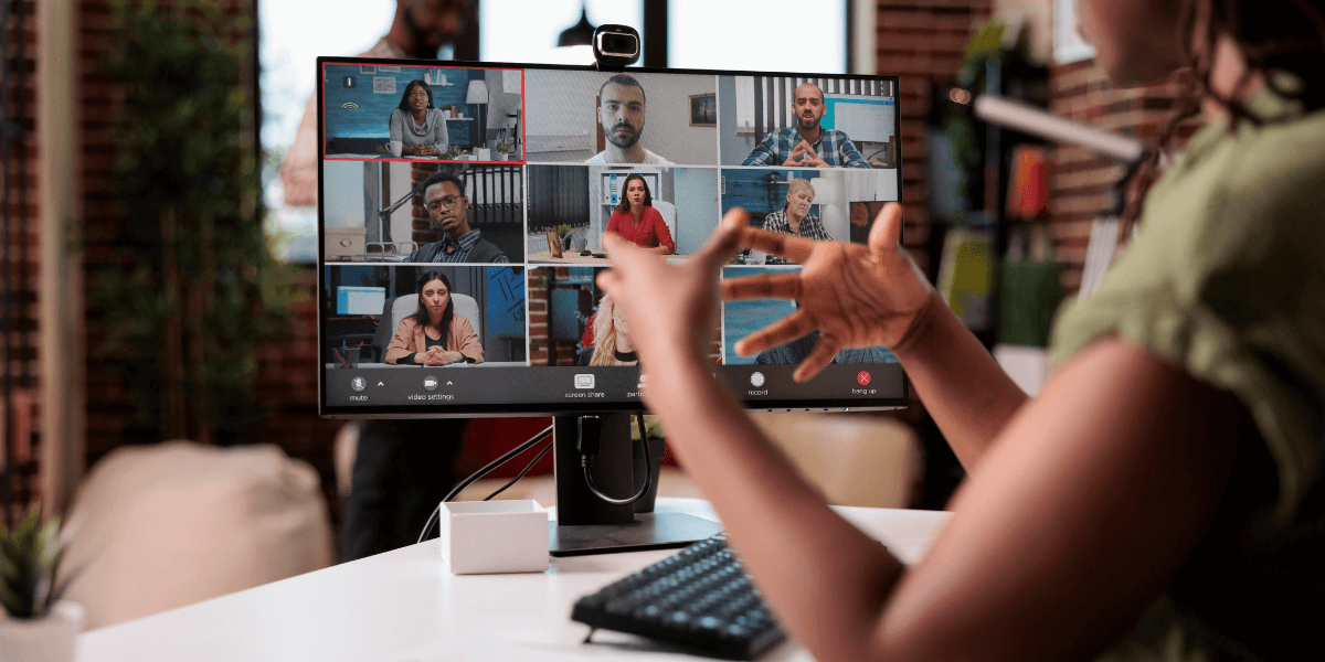 person using video call to work