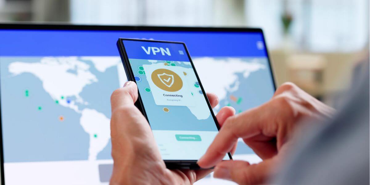 person using phone and vpn