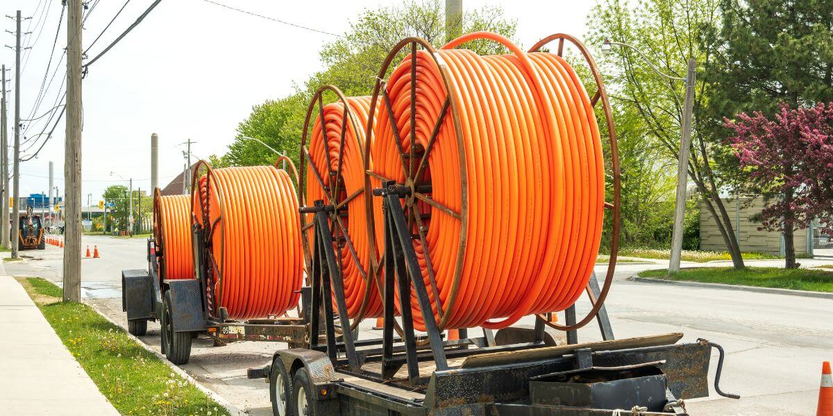 row of orange fiber coils